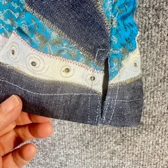 Patchwork Denim 100% Cotton Jacket Sz M Art to Wear Shabby Chic Hippie Bohemian - Picture 15 of 16